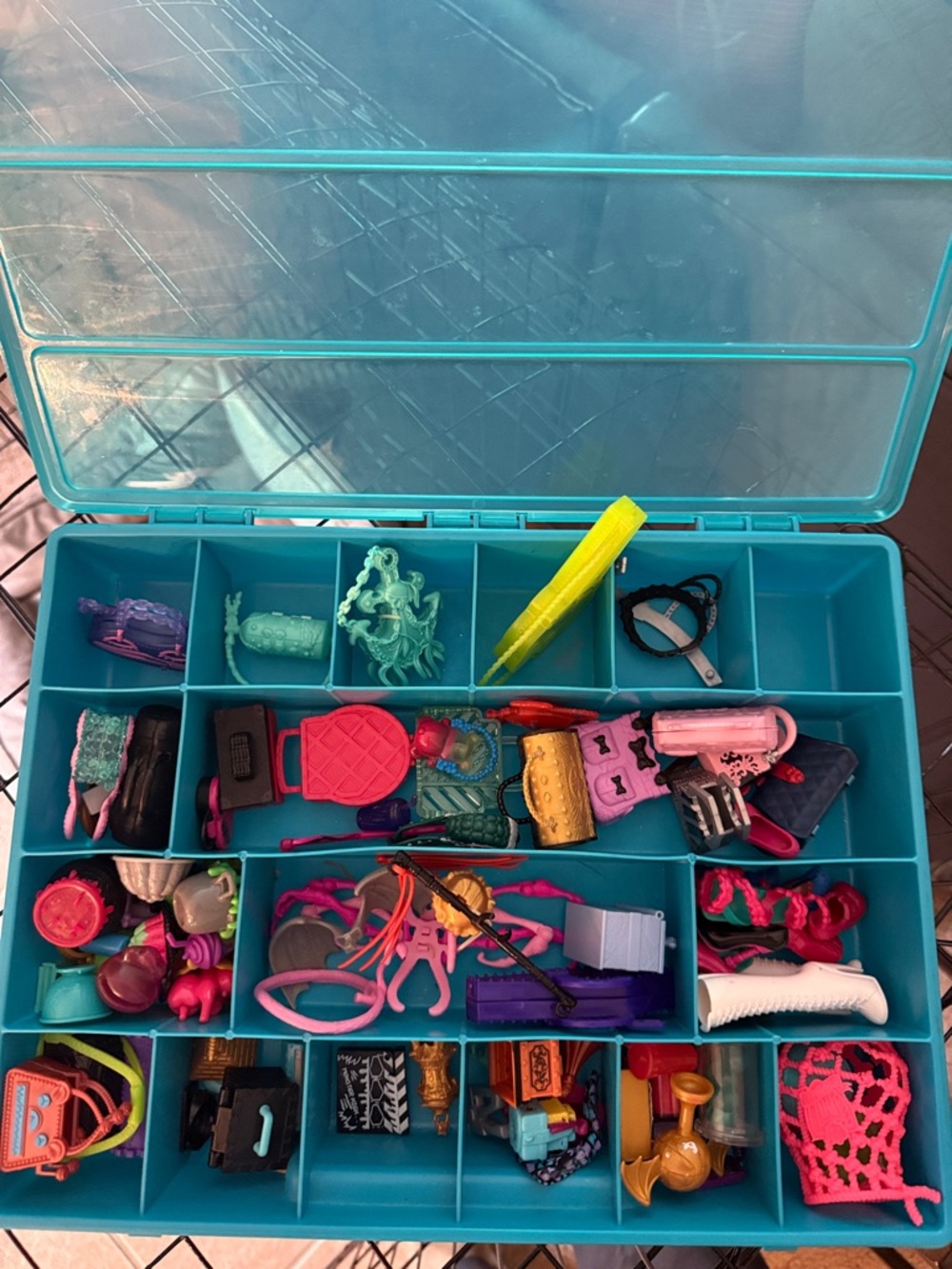 Assorted Doll Accessories Storage Case - Teal with Colorful Mini Accessories